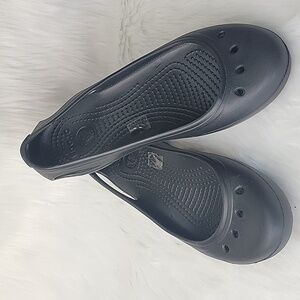 CROCS Women's Black Kadee Slip On Rounded Toe Cut Out Waterproof Ballet Flats 7